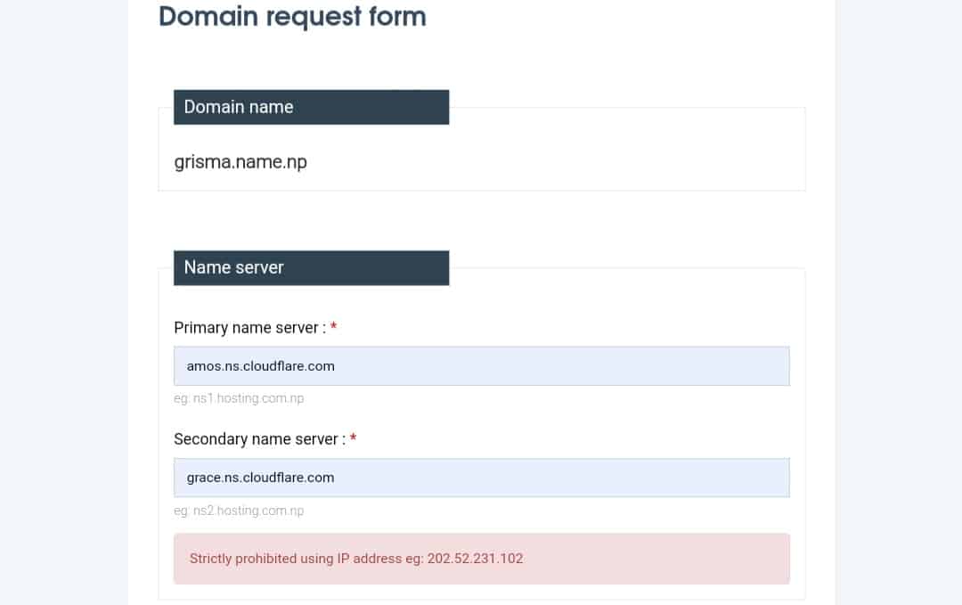 How To Register .Com.np Domain For Free In Nepal? 4 Fill The Domain Request Form For Registration Of .Np Domain