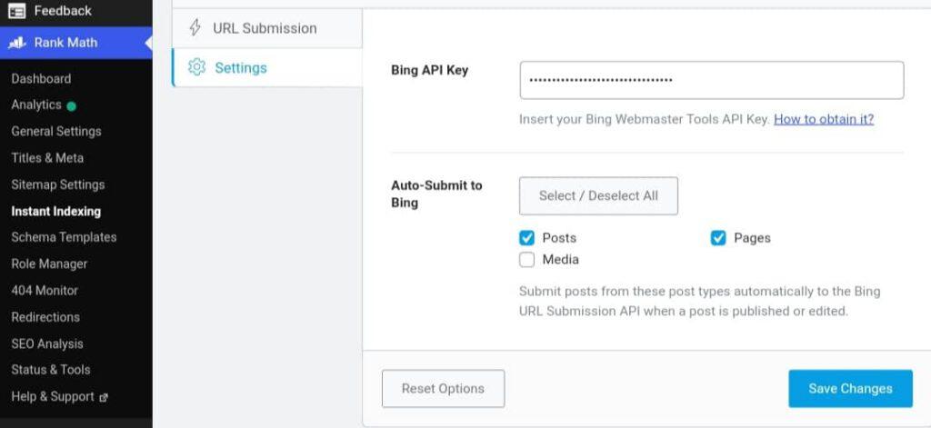 Rankmath Instant Indexing For Bing- Get Indexed Within 5 Minutes 6 Rankmath Instant Indexing Setting