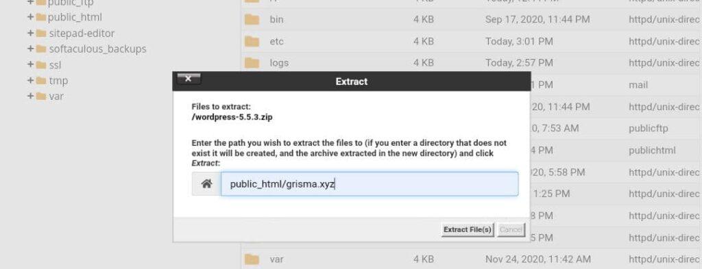 Extracting Wordpress Zip File
