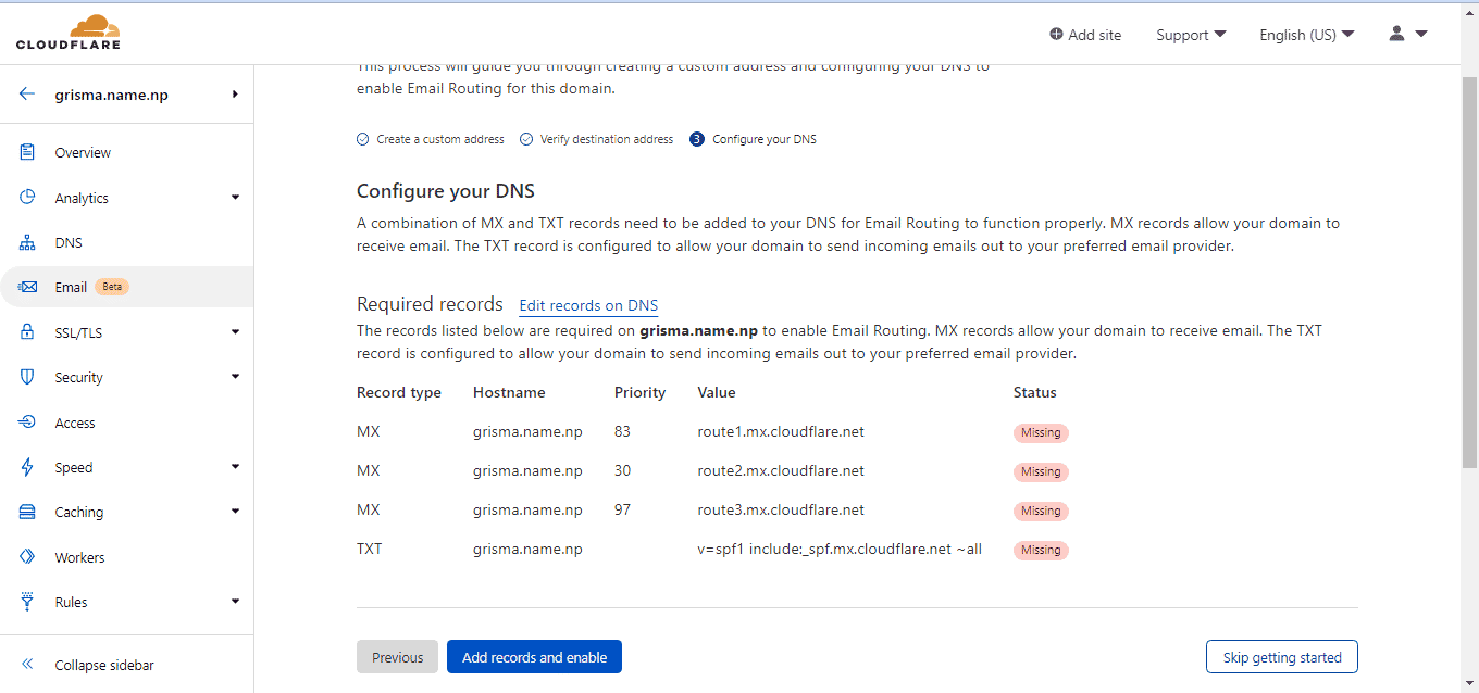 Cloudflare Email Routing Configuration Page To Create Custom Email Address For Free